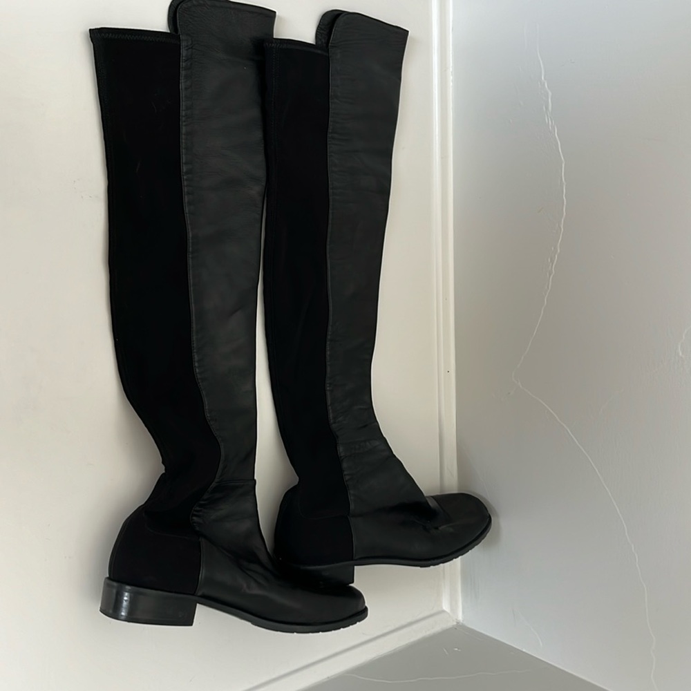 Stuart Weitzman 50/50 Over-the-Knee Leather Black Boots